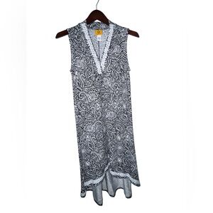 🎀NWT Ruby Rd. Black & White Paisley Sleeveless Midi Dress Lace Trim – M
